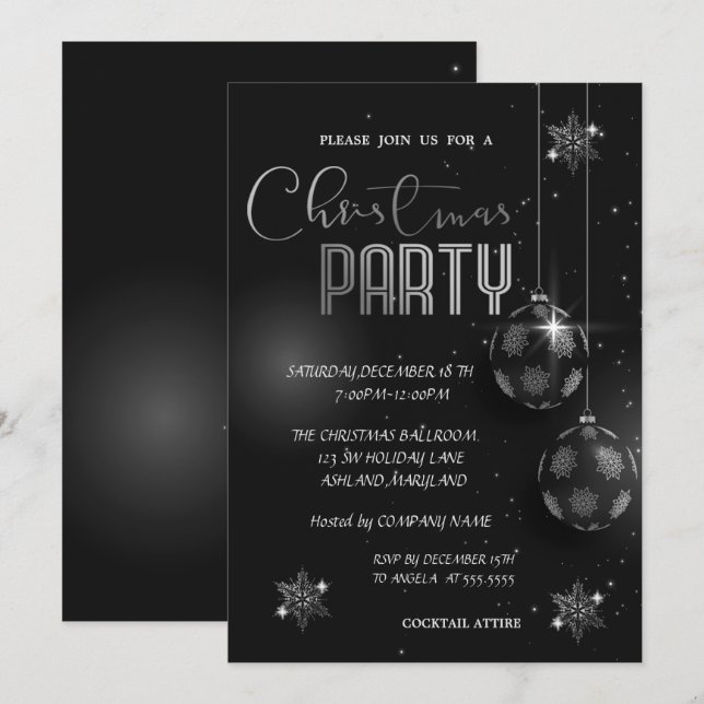 Silver Snowflakes Balls Christmas Corporated Invitation (Front/Back)