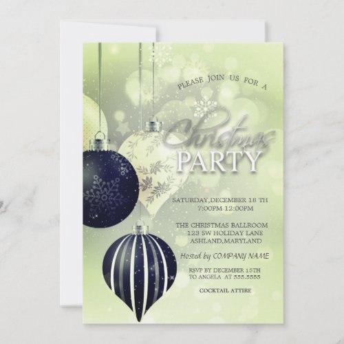 Silver SnowflakesBalls Green Christmas Company Invitation