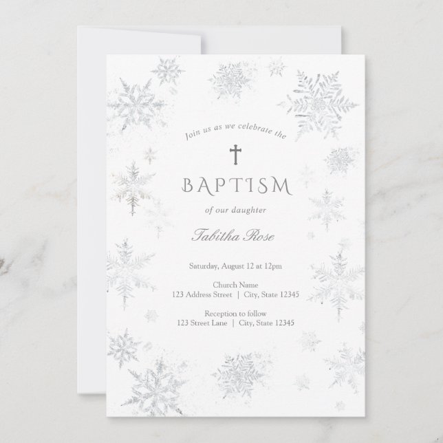 Silver Snowflakes Baptism Invitation (Front)