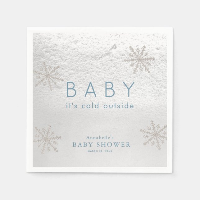 Silver Snowflakes Blue Baby Shower Napkins (Front)