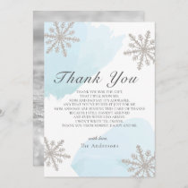 Silver Snowflakes Blue Baby Shower Thank You Card