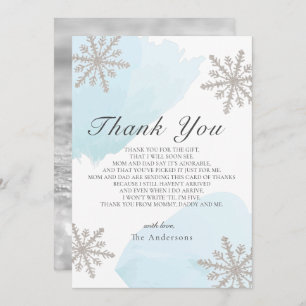 Silver Snowflakes Blue Baby Shower Thank You Card