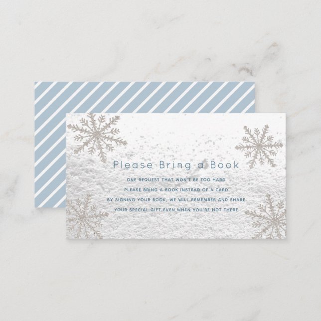 Silver Snowflakes Blue Please Bring a Book Card (Front/Back)