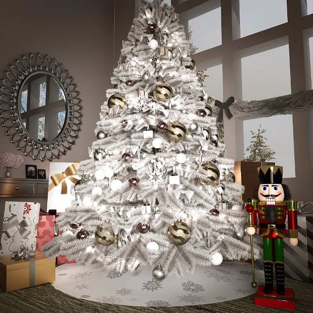 Silver Snowflakes Brushed Polyester Tree Skirt (Creator Uploaded)