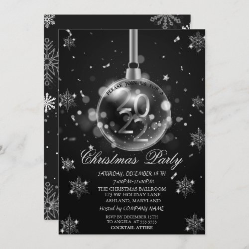 Silver Snowflakes Christmas Ball 2022 Party Invitation