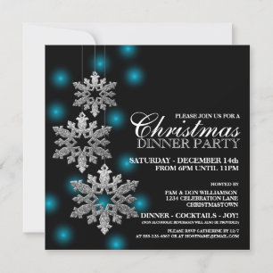 Silver Snowflakes Christmas Party Invitation