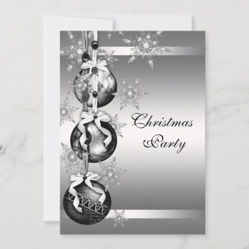 Silver Black White Snowflakes Christmas Party Custom Invitation