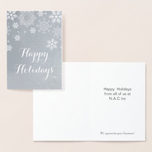 Silver Snowflakes Corporate Holiday Greeting Foil Card
