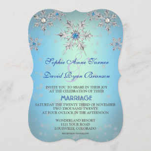 Silver Snowflakes Crystal Blue Pearl Wedding Invitation