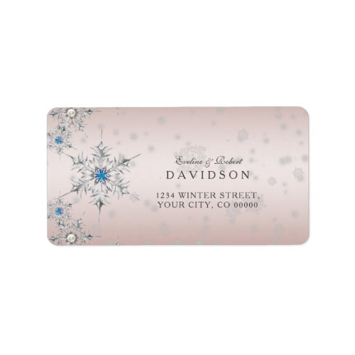 Silver Snowflakes Crystals Blue Pearl Pink Baptism Label