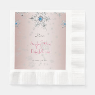 Silver Snowflakes Crystals Pink Pearls Wedding Paper Napkins
