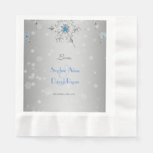 Silver Snowflakes Crystals Silver Pearls Wedding Paper Napkins