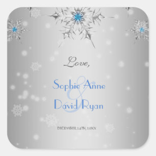 Silver Snowflakes Crystals Silver Pearls Wedding Square Sticker