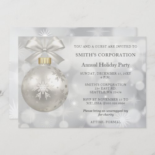 Silver Snowflakes Elegant Corporate Holiday Party Invitation