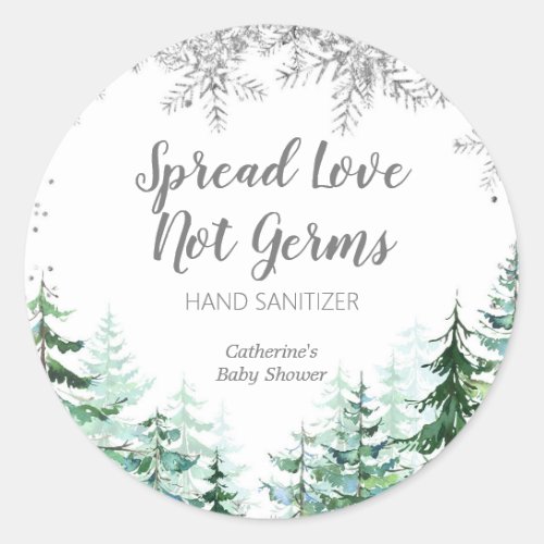 Silver snowflakes forest Hand Sanitizers Label