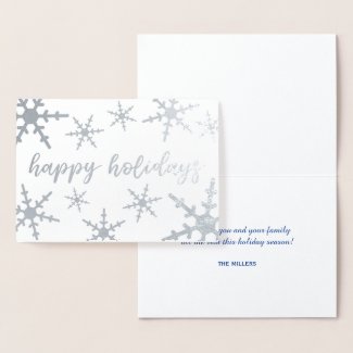 Silver Snowflakes Happy Holidays Script Foil Card