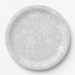 SILVER SNOWFLAKES Holiday Paper Plates