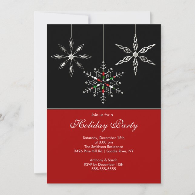 Silver Snowflakes Holiday Party Invitation (Front)