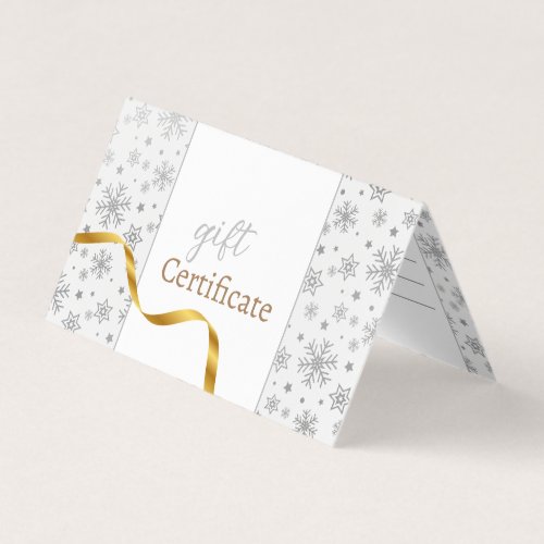 Silver Snowflakes Modern Gold Ribbon Gift Card