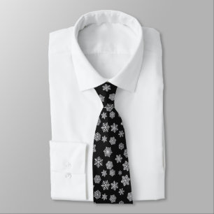 Silver snowflakes on a black background tie