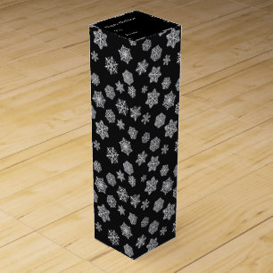 Silver snowflakes on a black background wine gift box