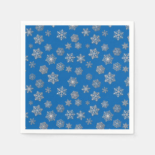 Silver snowflakes on a cobalt blue background paper napkins