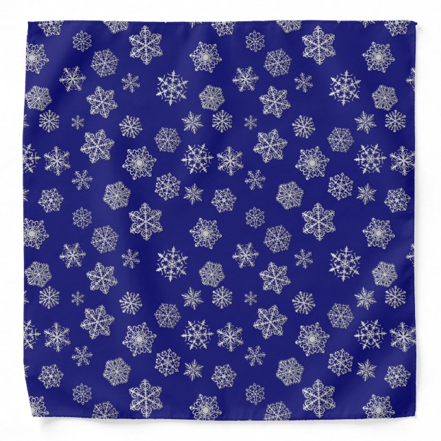 Silver snowflakes on a dark blue background bandana (Front)