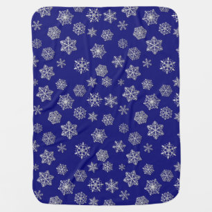 Silver snowflakes on a dark blue background stroller blanket