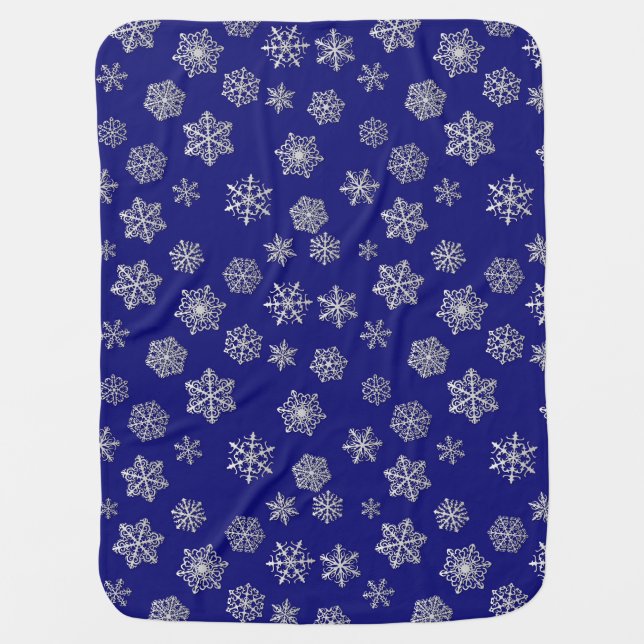 Silver snowflakes on a dark blue background stroller blanket (Front)