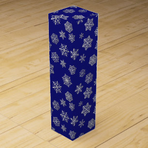 Silver snowflakes on a dark blue background wine gift box
