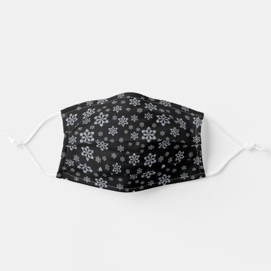 Silver Snowflakes on Black Elegant Pattern Adult Cloth Face Mask (Front, Unfolded)