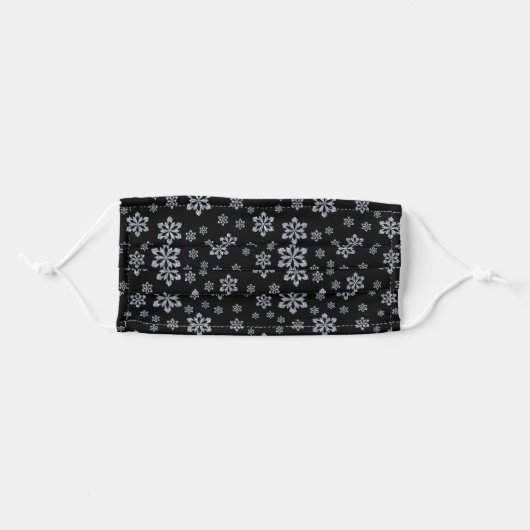 Silver Snowflakes on Black Elegant Pattern Adult Cloth Face Mask (Front, Folded)