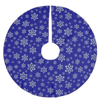 Silver Snowflakes on Blue Brushed Polyester Tree Skirt