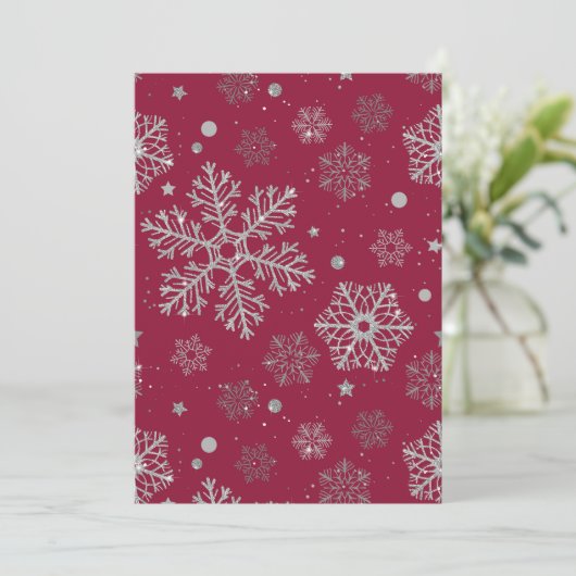 Silver snowflakes on dark red (Standing Front)