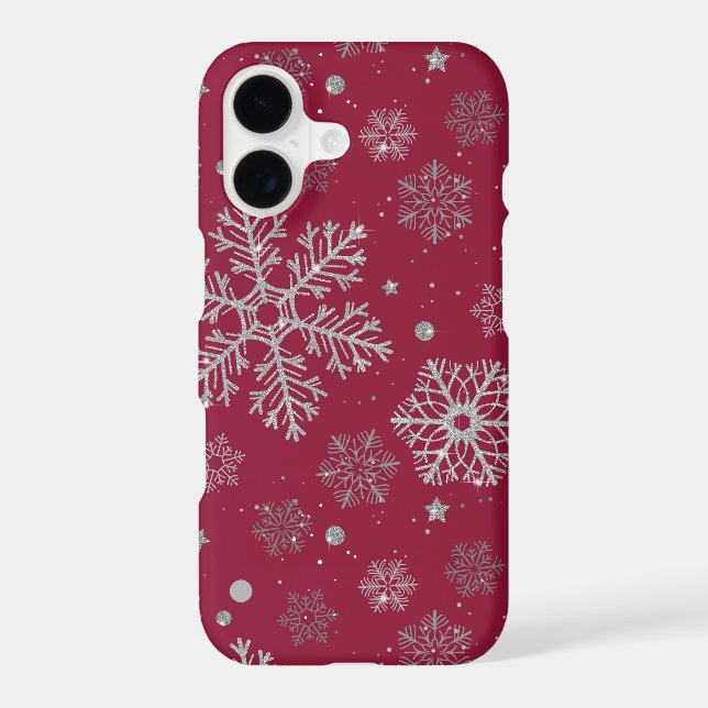 Silver snowflakes on dark red Case-Mate iPhone case (Back)