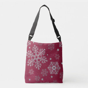 Silver snowflakes on dark red crossbody bag