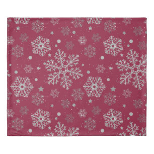 Silver snowflakes on dark red duvet cover