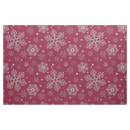 Silver snowflakes on dark red fabric