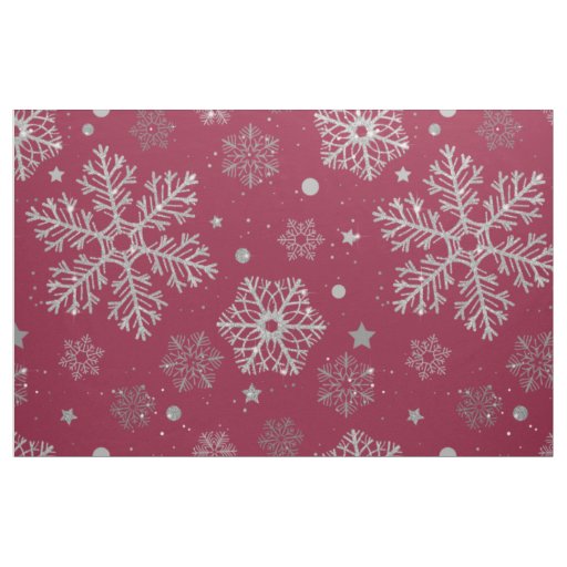 Silver snowflakes on dark red fabric