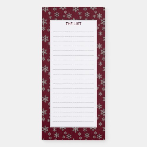 Silver Snowflakes on Red Magnetic Notepad
