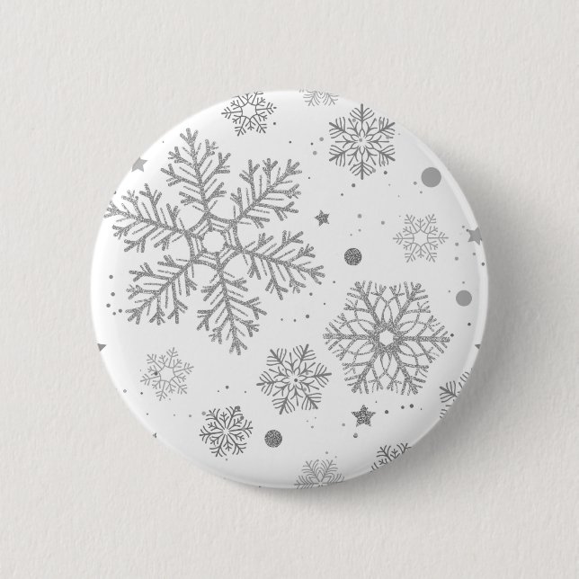 Silver snowflakes on white button (Front)