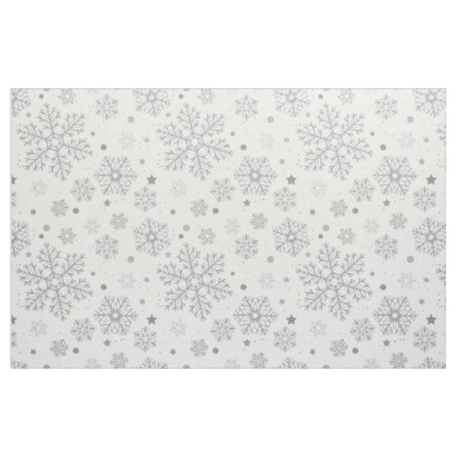 Silver snowflakes on white fabric