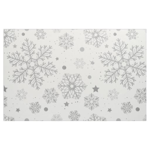 Silver snowflakes on white fabric