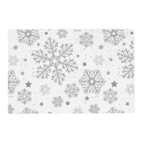 Silver snowflakes on white placemat