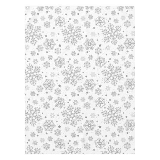 Silver snowflakes on white tablecloth (Front)