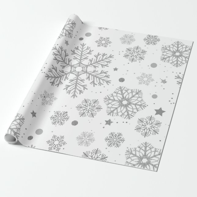 Silver snowflakes on white wrapping paper (Unrolled)