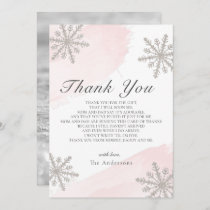 Silver Snowflakes Pink Baby Shower Thank You Card