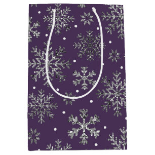 Silver Snowflakes Purple Pattern Medium Gift Bag