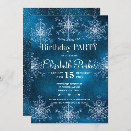 Silver snowflakes rustic winter birthday party invitation