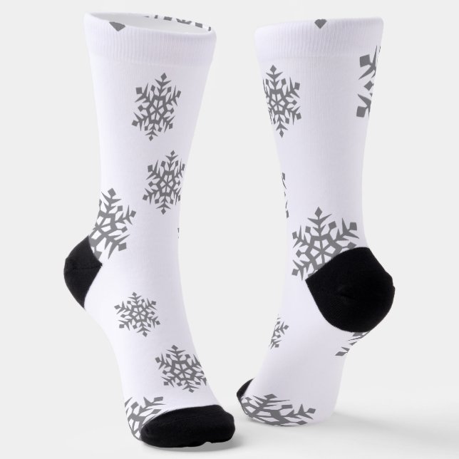Silver Snowflakes Socks (Angled)
